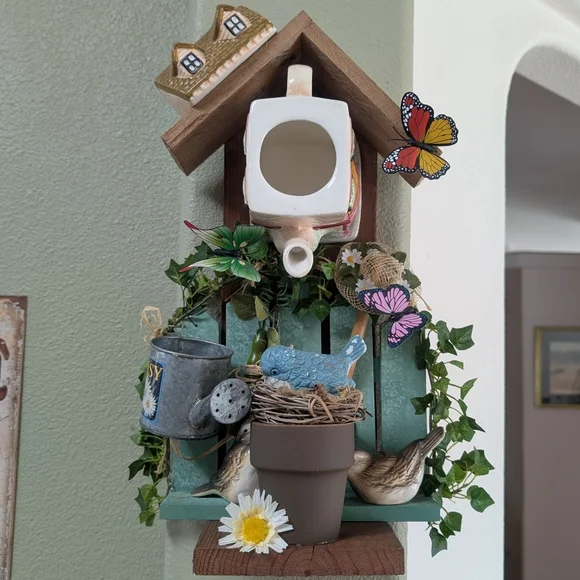 Handcrafted Rustic Wooden Bird Feeder Somewhere Over The Rainbow - Picture 9 of 16